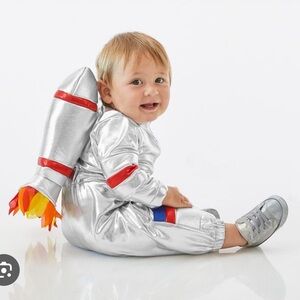 Kids Silver Astronaut Costume with Rocket